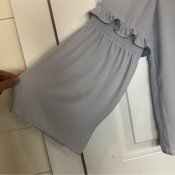 Ann Taylor sheer bell sleeve top light blue - Picture 3 of 7